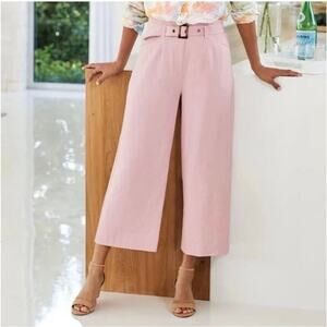 Soft Surroundings Ingrid Wide Crop Culotte Belted Pants Dusty Pink 14
